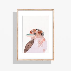 Grace kookaburra art print framed, by Australian artist Rebecca A Moore