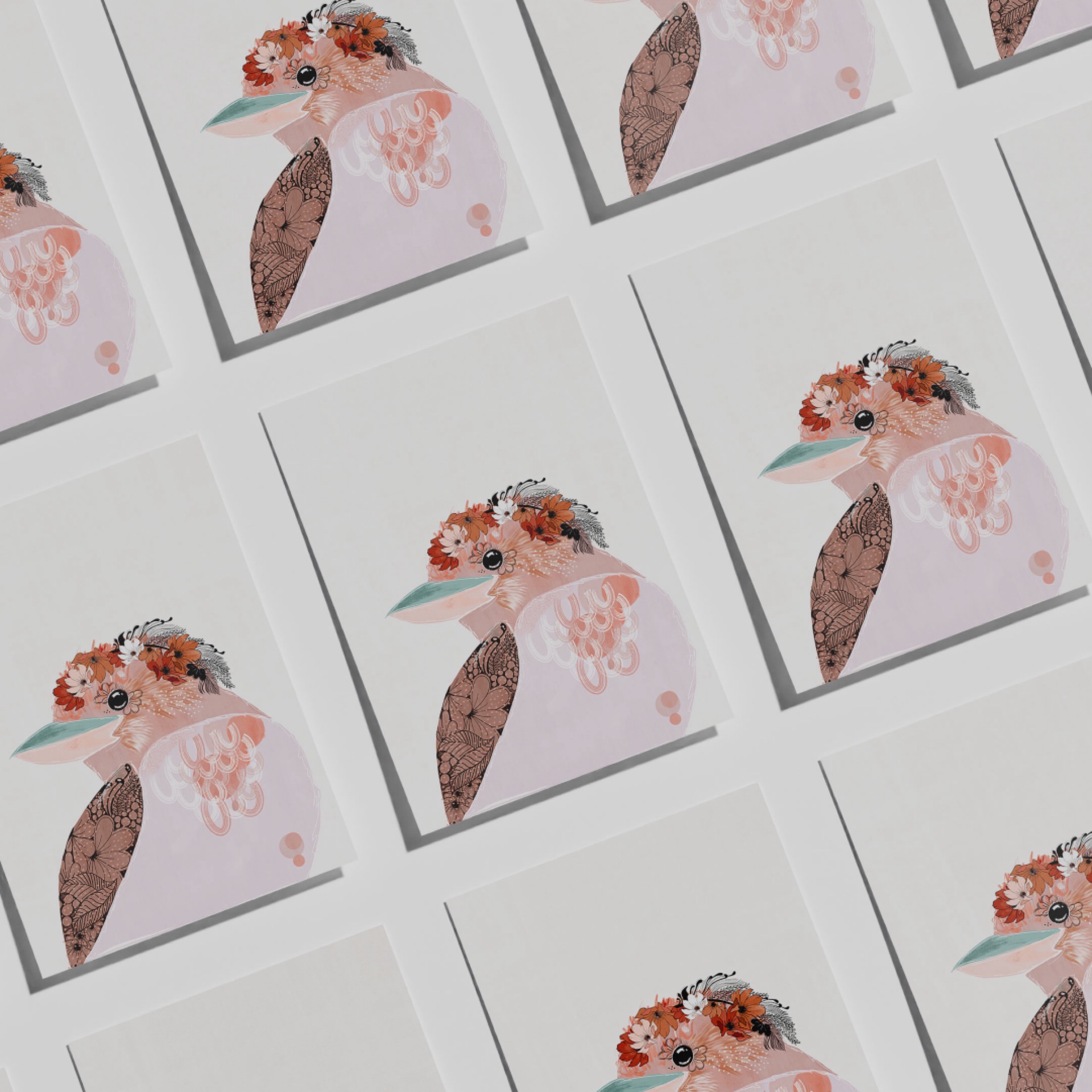 Grace kookaburra art print unframed, by Australian artist Rebecca A Moore